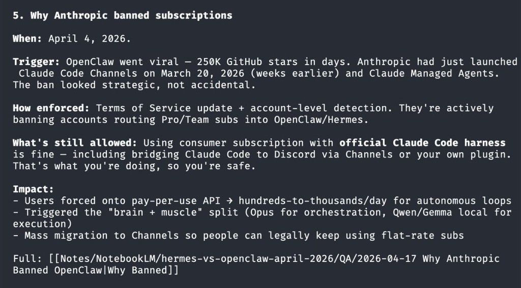 Question about Anthropic subscription ban with grounded notes