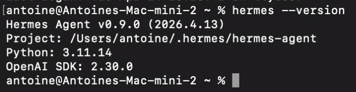 Hermes version output in terminal